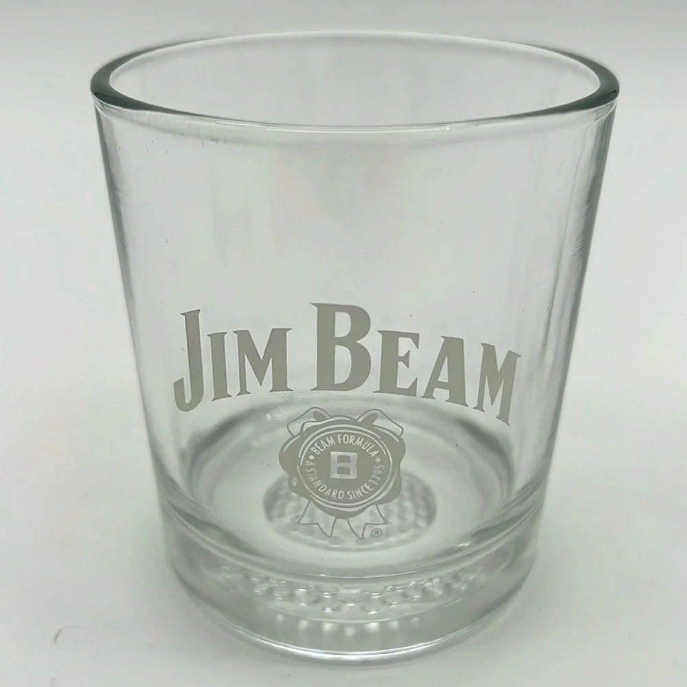 Jim Beam Bourbon Clear Rocks Glass Set with Heavy Base - Golf Ball & Football -2